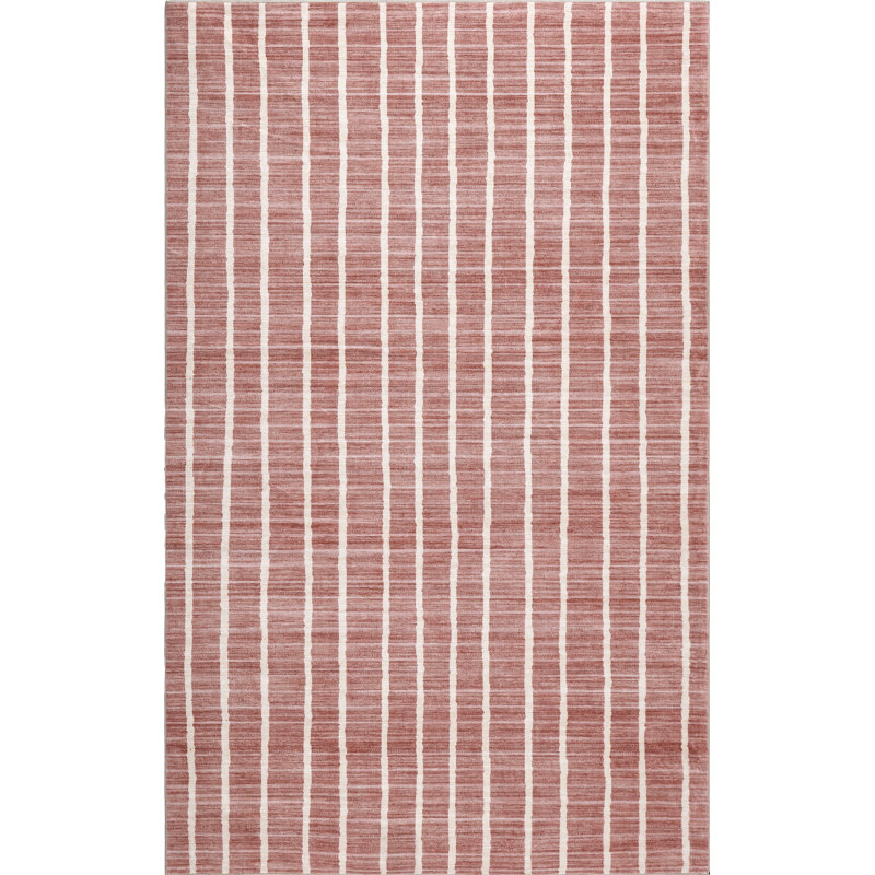 Tapis antidérapant à rayures délavé Orton, Rose Clay/Cream, Rectangle 3' x 5'