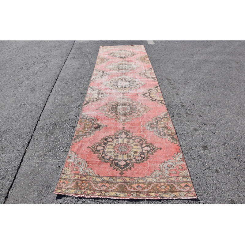 Tapis de couloir rétro vintage rose Oushak en rose
