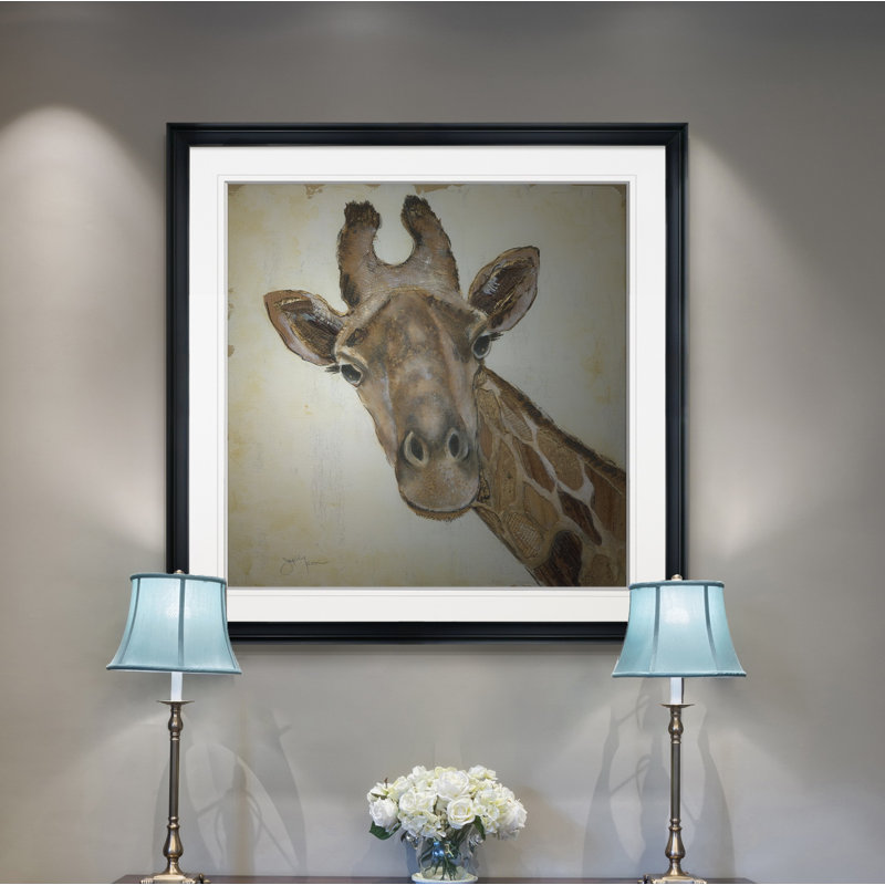 « patterned giraffe », peinture, H 16 po x l 16 po x P 1,5 po, Cadre noir