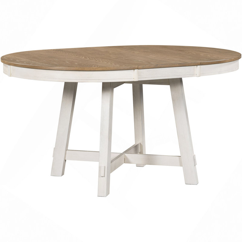 Table de salle à manger extensible Farmhouse, Bois de chêne naturel, Blanc antique