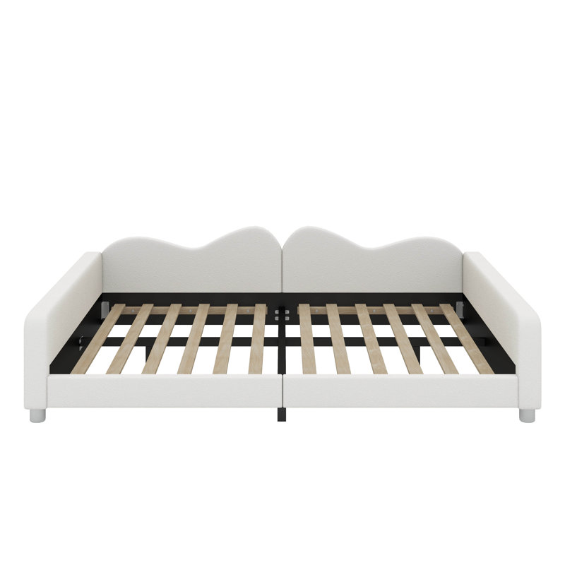 Upholstered Sherpa Fabric Bed With Cloud-Shaped Backrest, Beige, Full