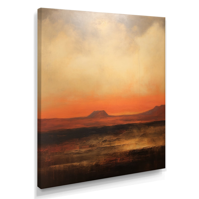 Impressionniste orange coucher de soleil montagnes - paysage abstrait art mural salon, Toile tendue, H 20 po x l 12 po