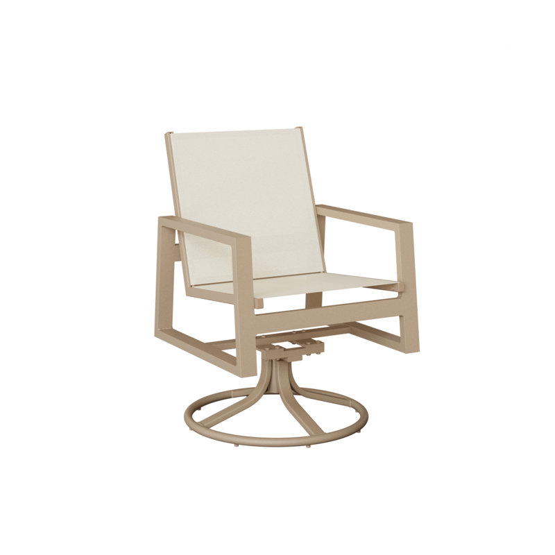 Chaise berçante pivotante en aluminium Vida Luna avec tissu Kozo Abalone, Blanc, Aluminum Sahara Speckle
