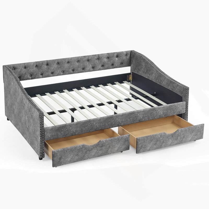 Canapé-lit capitonné avec boutons, Gris