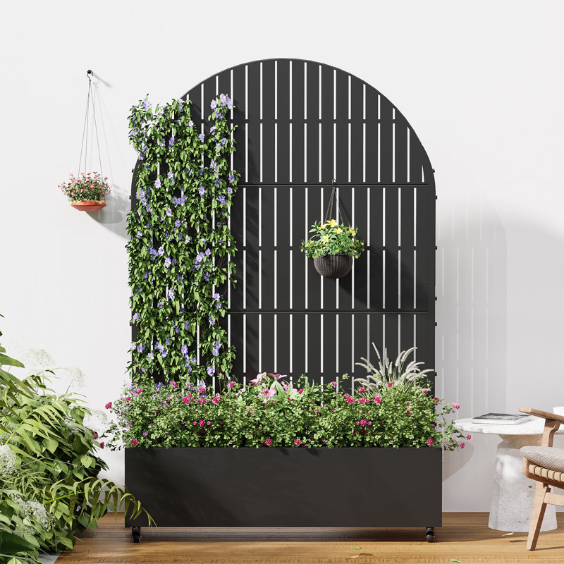 Boîte à fleurs d'extérieur en métal avec treillis pour plantes grimpantes d'extérieur