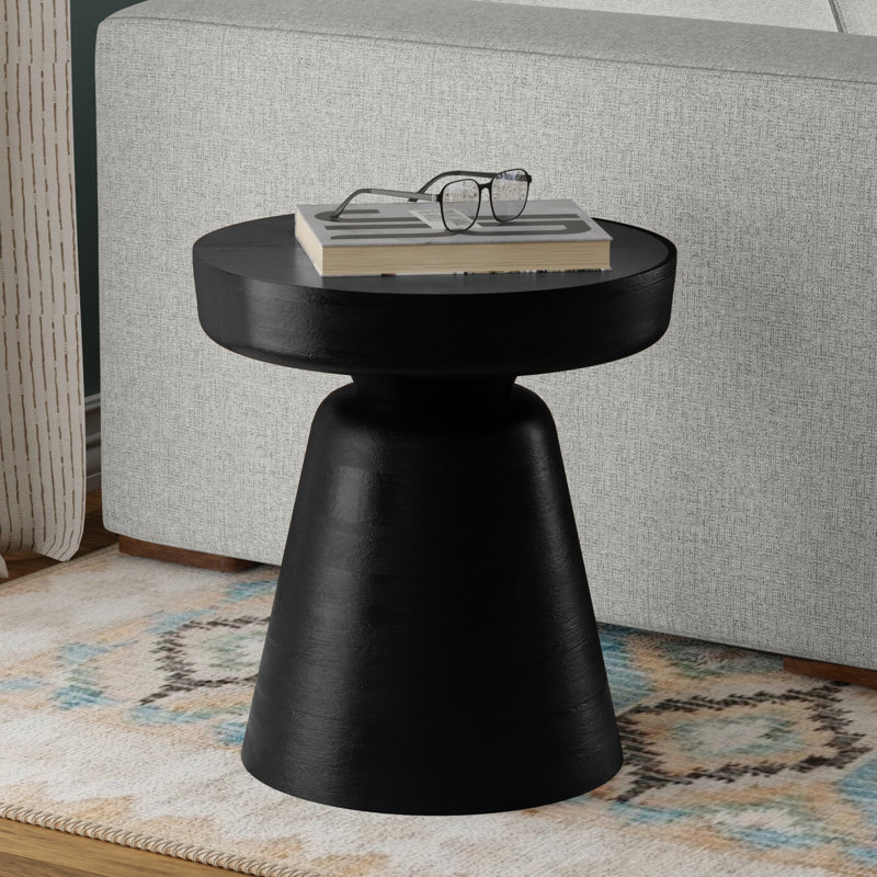 Robbie 16"W Solid Mango Wood Boho Contemporary Rustic End Table with Multipurpose Function, Black