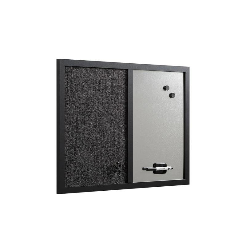 Combo tableau blanc effaçable à sec 18 po x 24 po MasterVision, argent métallique élégant, tableau noir en tissu texturé, cadre en bois noir