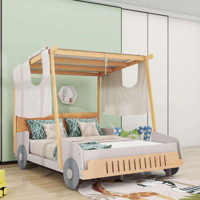 Jainy Wood Bed with Shelf and LED, Full/Double