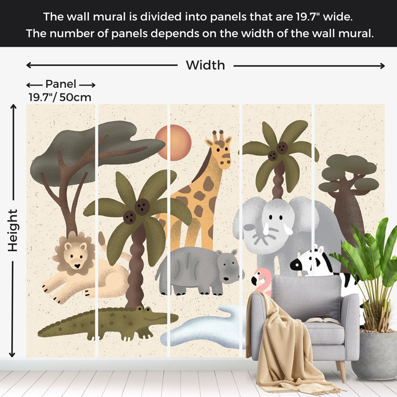 Kids Wallpaper Wall Mural - Jungle Animals, 157" W x 110" L
