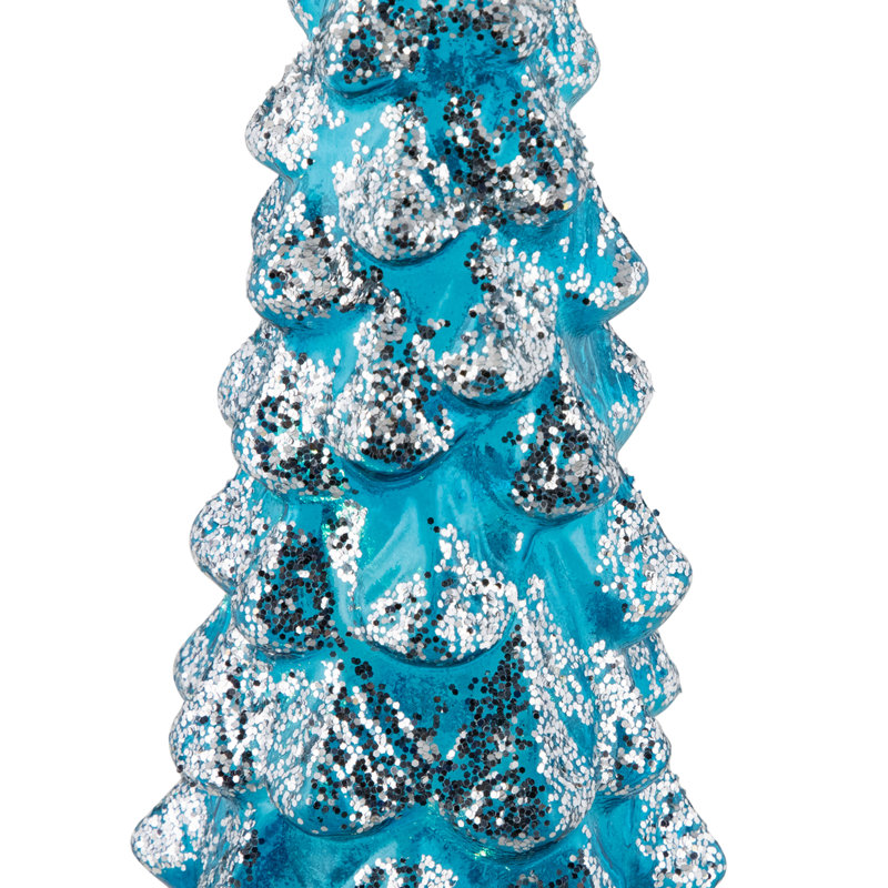 LED Lighted Glittered Glass Christmas Tree Decoration - 10.25" - Blue