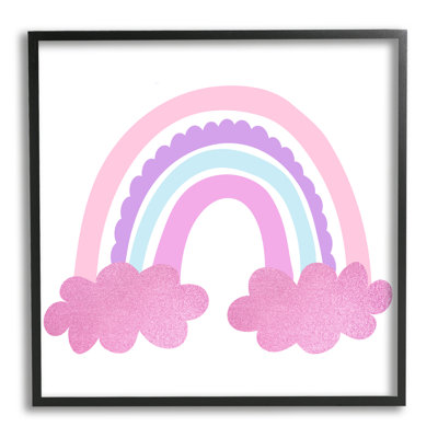 Ba-896, impression arc-en-ciel rose et nuages encadrée sur bois par Kim Allen