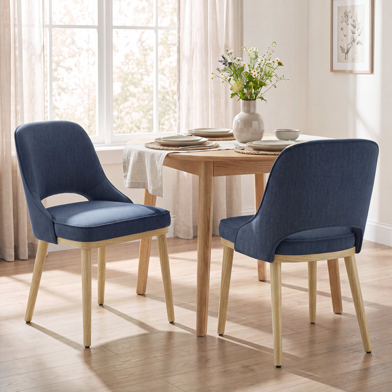 Chaise rembourrée en chenille avec pieds en bois massif, Bleu, 2