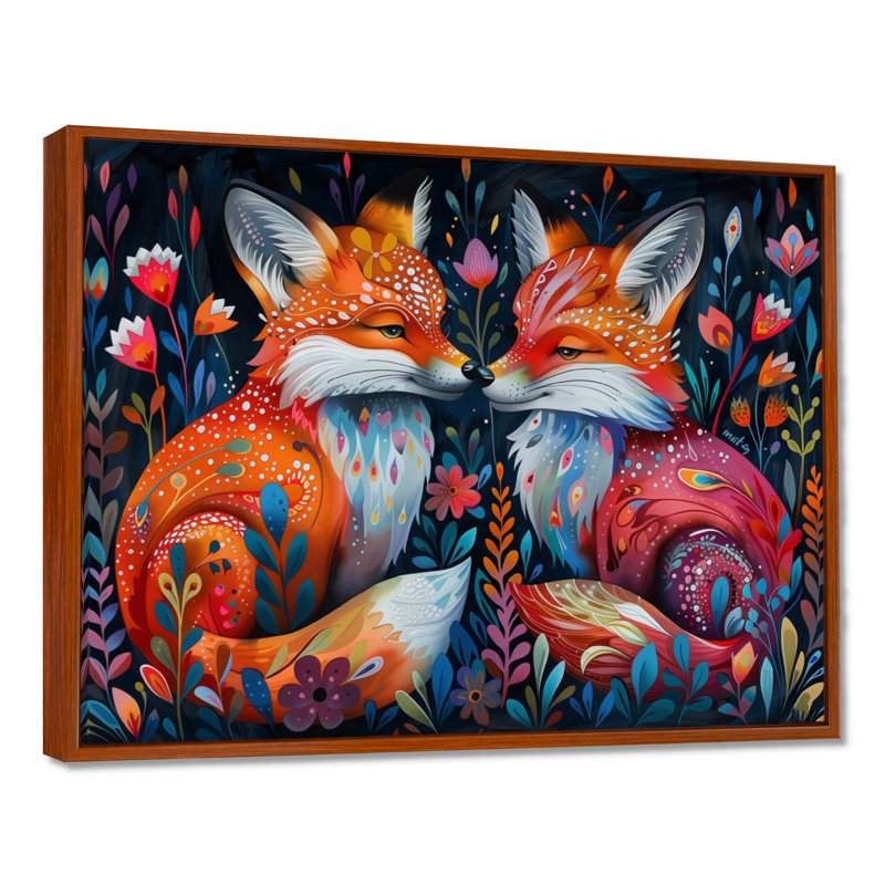 Cowart - Renard, art mural animal, H 30 po x l 40 po, Cadre flottant brun