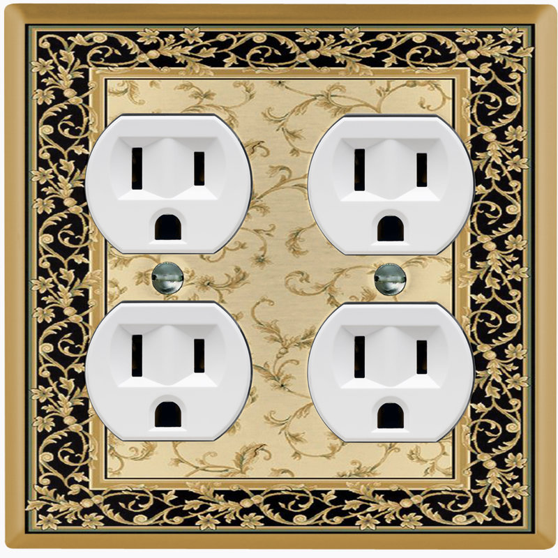 Elegant Flower Beige Black Frame Paint Patterned 2 - Gang Toggle Light Switch Standard Wall Plate
