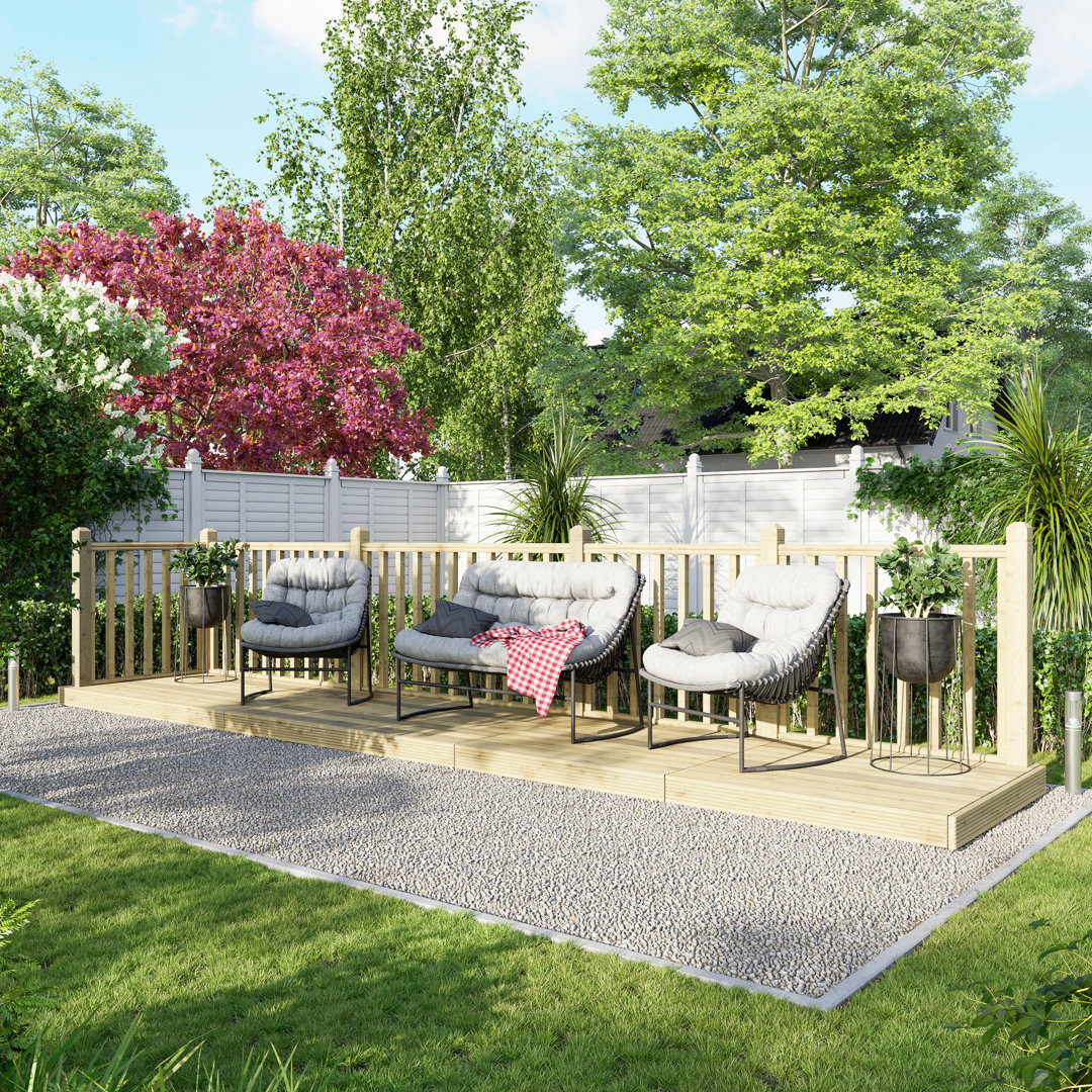 Power Wooden Decking Kit - Handrails on Two Sides (1.2m x 6m)