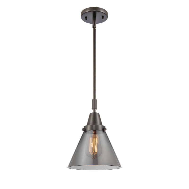 Luminaire suspendu conique 1 lumière Ashwath, H 44,12 po x l 8 po x P 8 po, Plaqué couleur fumée, Bronze huilé