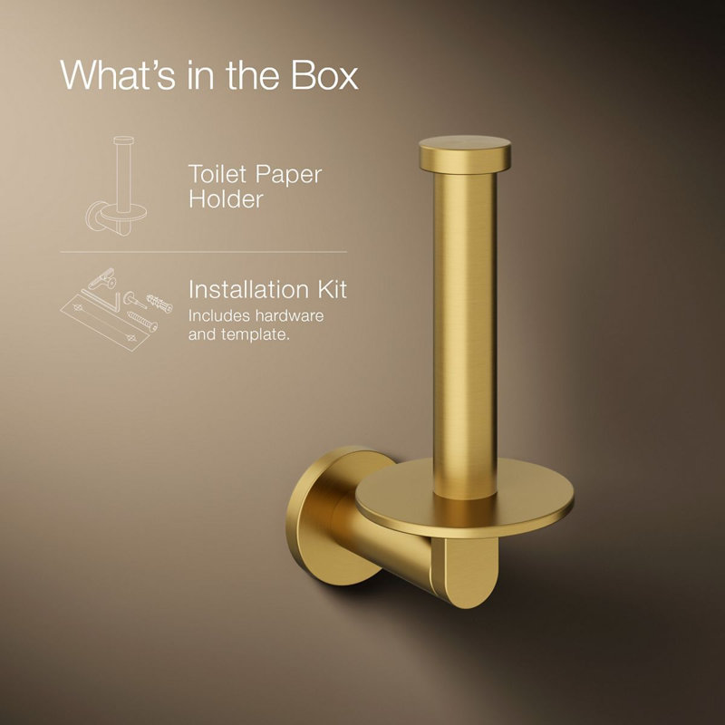Vertical Wall Mount Toilet Paper Holder, Brushed Gold