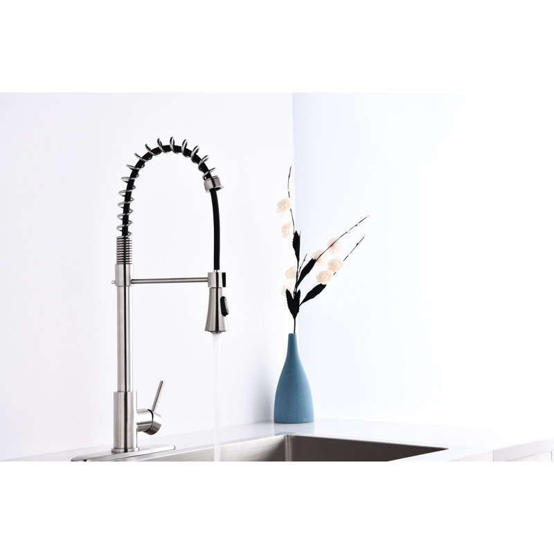 Robinet de cuisine à poignée simple en nickel brossé pour affaires modernes - Commercial en acier inoxydable à grande arche