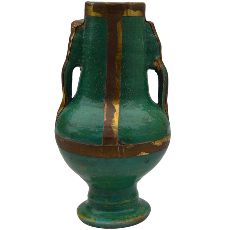 Vase de table en céramique vert / laiton 8,75 po