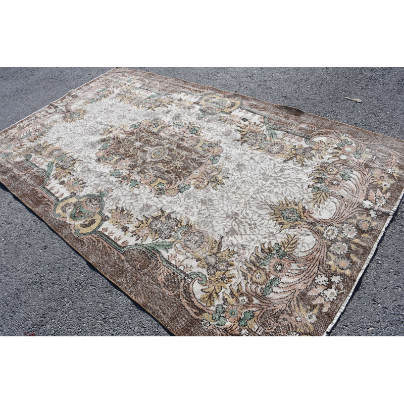 Grand tapis turc beige vintage pour le bureau de décoration intérieure et la chambre à coucher bohémienne avec un design complexe