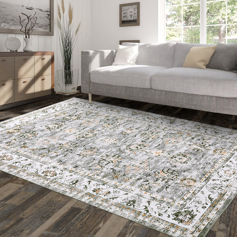 Machine Washable Rugs Oriental Floral Area Rug for Living Room Bedrooms Non Slip Rugs for Playroom Office Kitchen