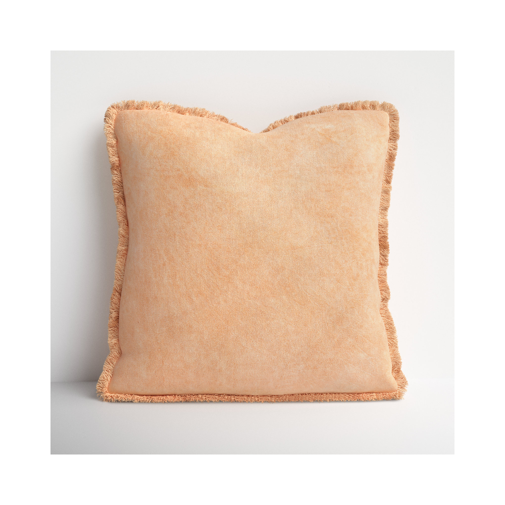Steph Fringed Cotton Throw Pillow, Camel, Down, 18" x 18"