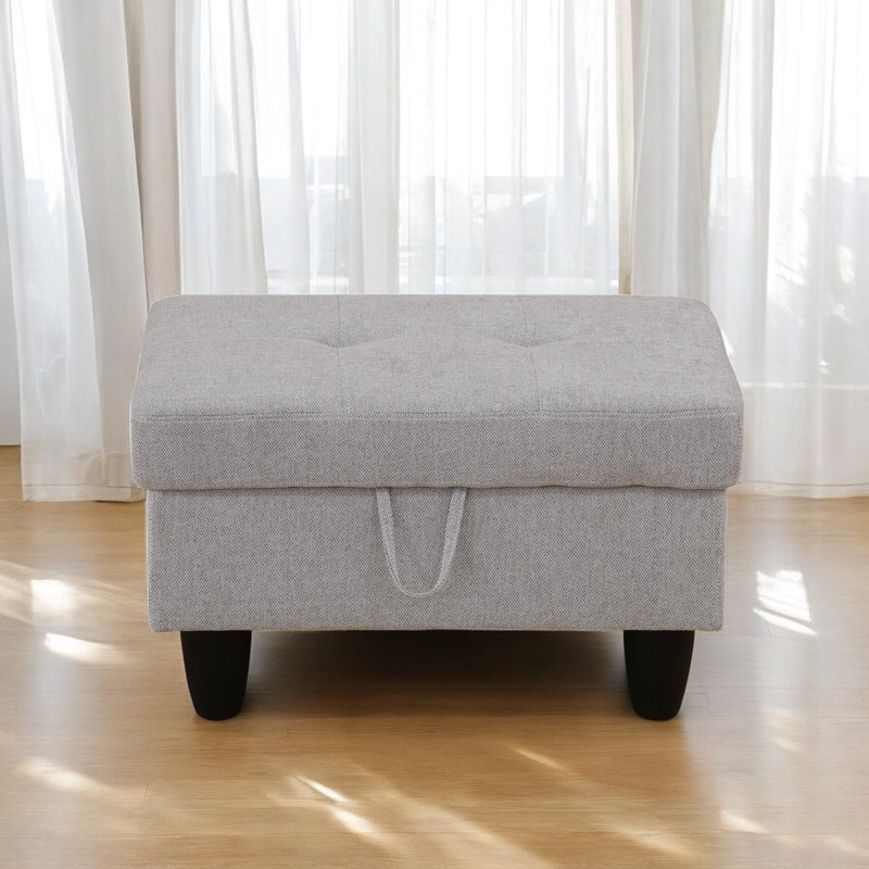 Orella Marlinda 28.5" Wide Upholstered Rectangle Tufted Flip Top Storage Ottoman, Light Gray Flannel