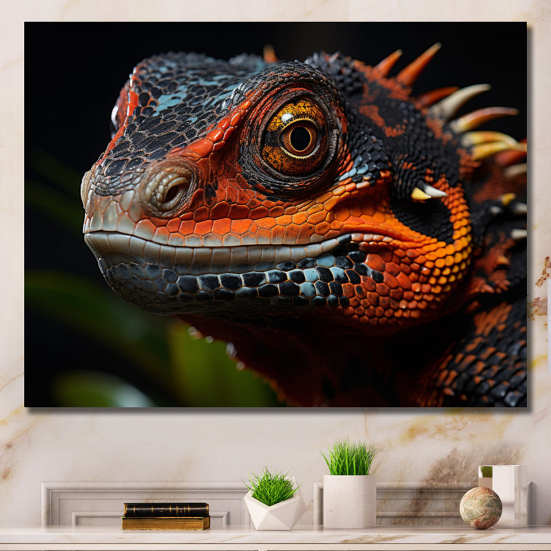 Portrait d'amphibien orange reptile, Toile tendue, H 34 po x l 44 po x P 1,5 po