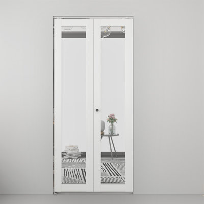 Porte pliante en composite blanc miroir avec trousse de quincaillerie et poignée de porte