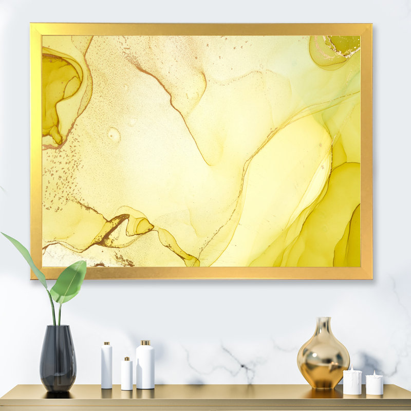 Encre jaune, art, paysage fluide - reproduction sur toile, H 30 po x l 40 po, Toile à cadre d'angle fermé doré