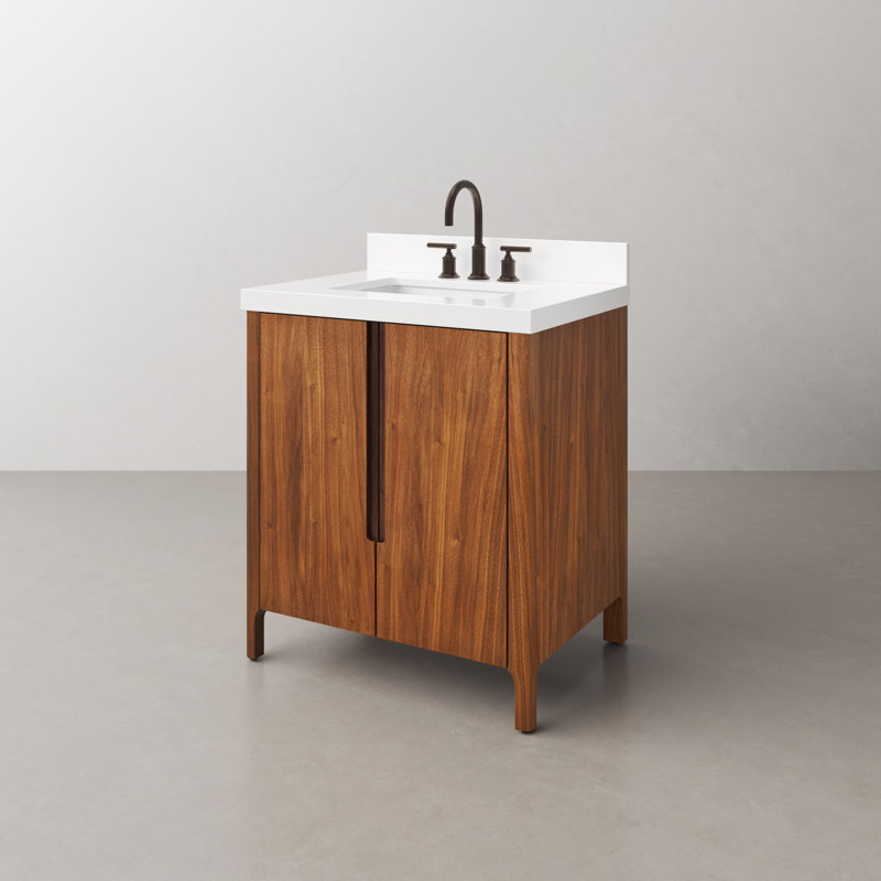 Sequoia 30 In. Single Sink Whitebrook Quartz Countertop Bath Vanity in Mango Wood With Chrome Faucet, Noir Juglans