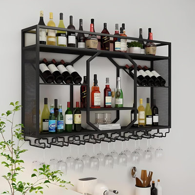 Wall Mounted Wine Rack, 3-Tiers Metal Bar Bottle Holder, Modern Wine Glass Storage Display Shelves, Wall Wine Rack For Kitchen Bar Dining Rooms Decora