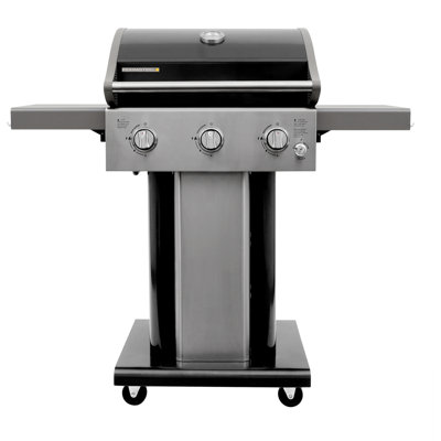 Permasteel 3-Burner Compact Propane Gas Grill with Foldable Side Tables and Grilling Tool Hooks