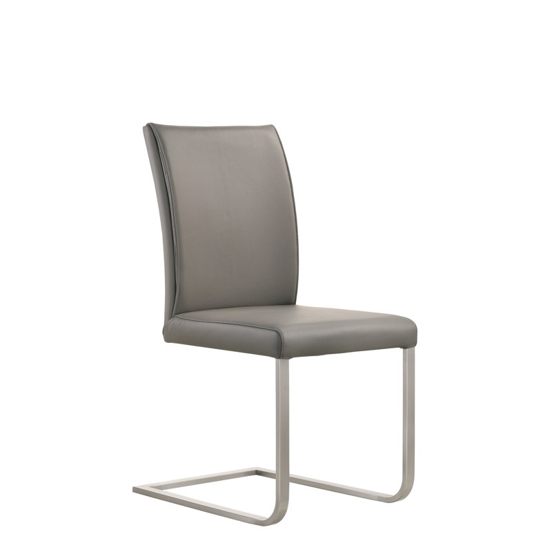 19'' H Genuine Leather Upholstered Side Chair, Light Gray