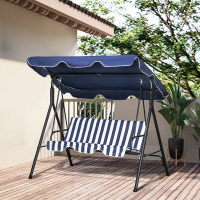 3 Patio Swing Chair, Dark Blue. Removable Cushion. Strong Steel Frame. Adjustable Tilt Canopy For Poolside, Backyard. Relax And Unwind Yourself. 440 Lbs Weight Capacity. 67.75"W X 43.25"D 60.25"H.