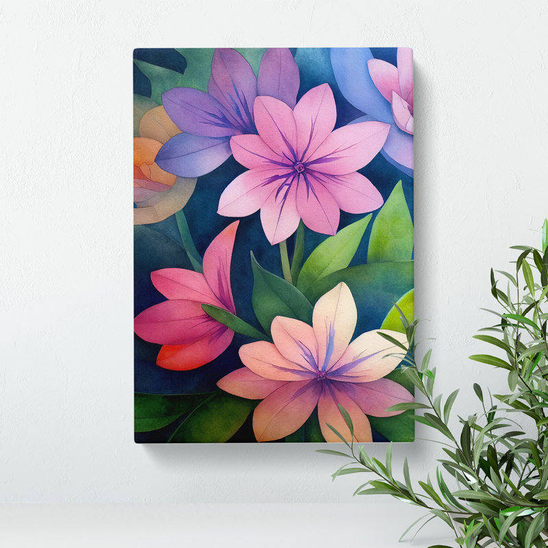 XV1022-1033X Beautiful Watercolour Flowers No.4 - Print, No Matte, 50cm H x 35cm W x 3cm D, Wrapped Canvas