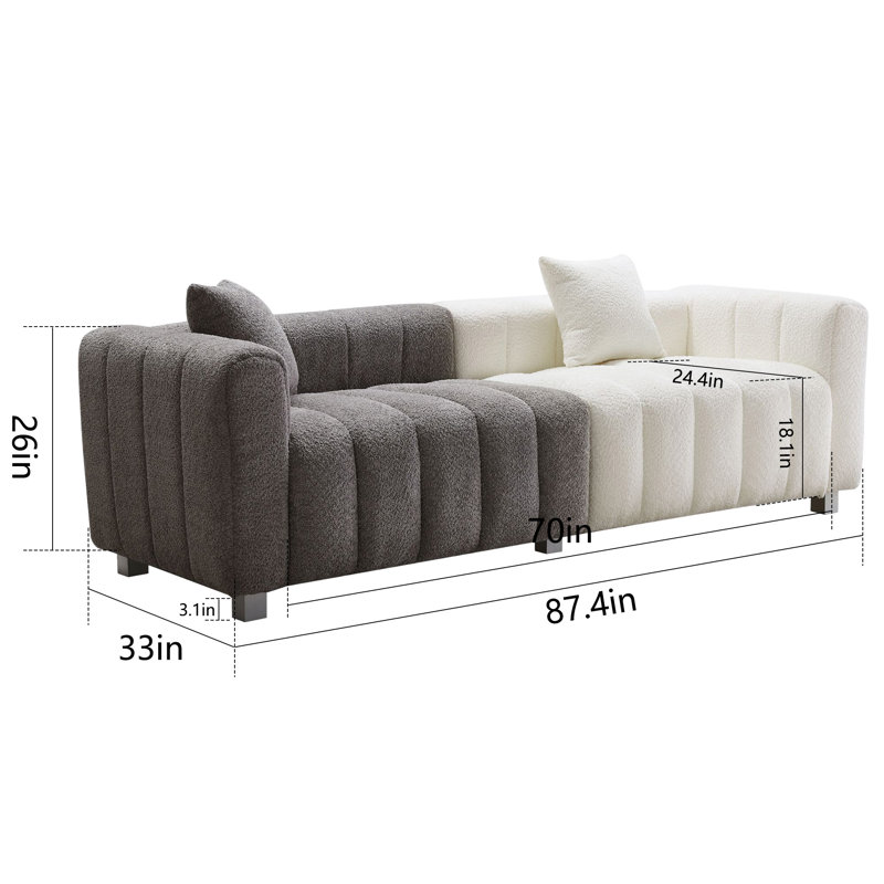 Causeuse 3 places 87,4 po en velours de qualité supérieure, Velours blanc / gris