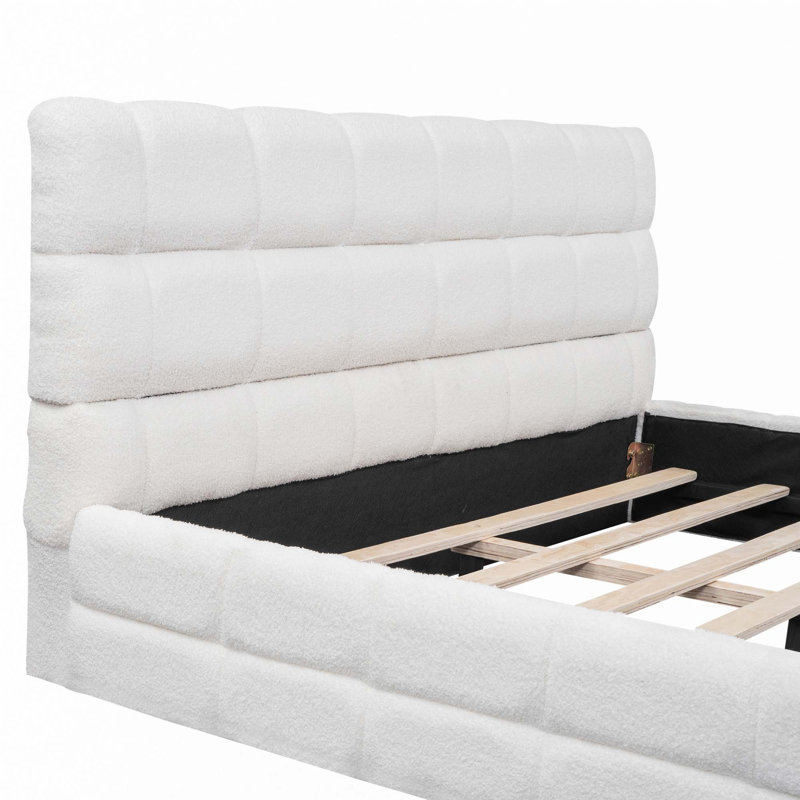 Grand lit plateforme tapissier, Blanc