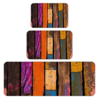 Tapis de cuisine et de salle de bain 3 pièces en bois coloré