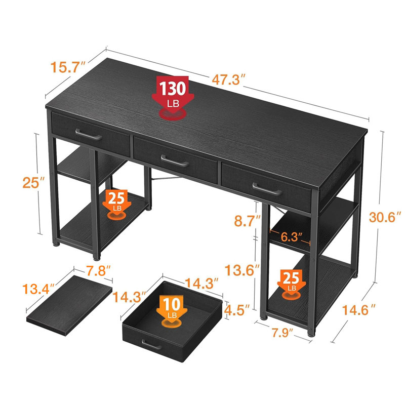 Petit bureau d'ordinateur, Noir, noir, noir, noir
