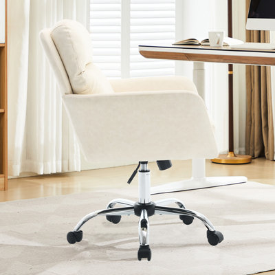 Chaise de bureau blanche à hauteur ajustable, base noire, métal doux, haute résistance pour la hauteur de la coiffeuse, similicuir lisse, chambre ergonomique