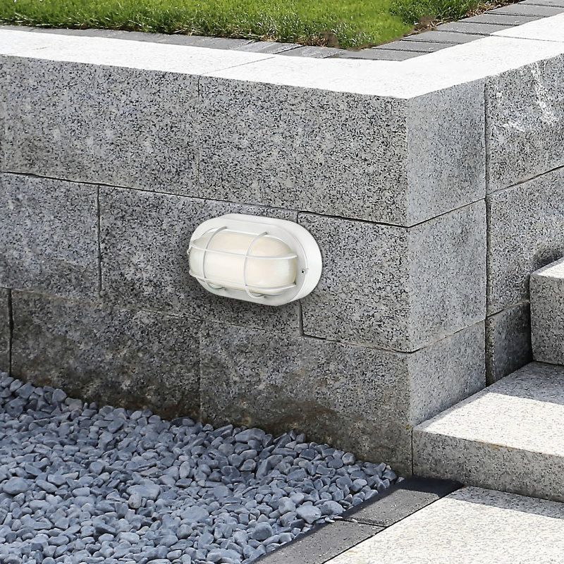 Traditional One-Light, 6-Watt LED Outdoor Exterior Wall Fixture, With Color Temperature Selectable, Textured White Finish, White Glass Lens Shade