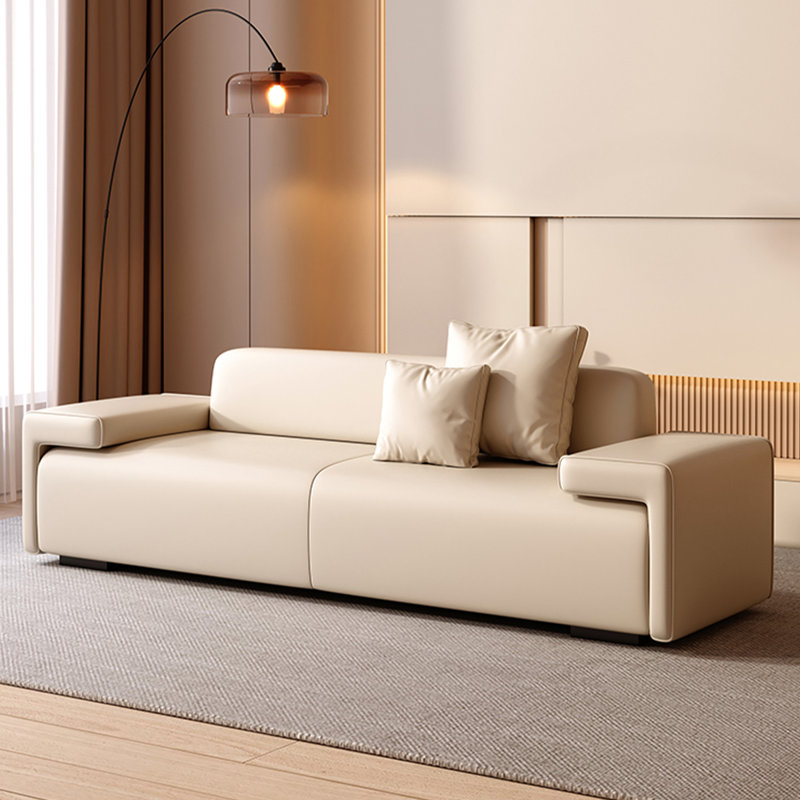 Banc long en cuir beige avec revêtement en bois et chambre à coucher moderne Beige, Beige