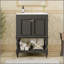Meuble-lavabo de luxe moderne 24 po avec lavabo en céramique, armoire de salle de bain avec tablette ouverte et rangement fermé-129488817