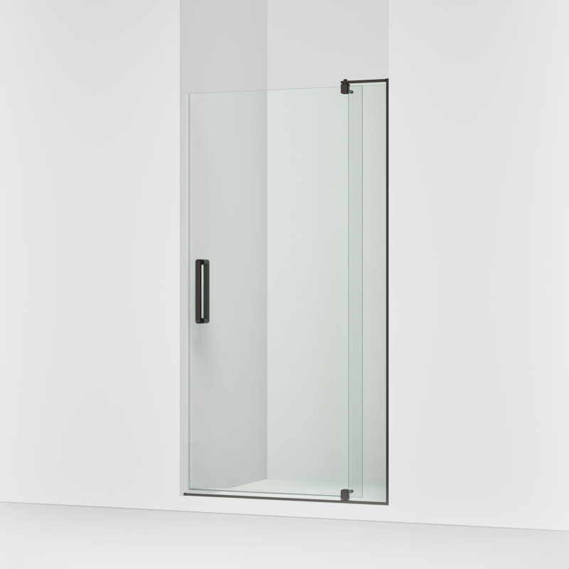 Porte de douche à pivot 44 po x 74 po avec technologie CleanCoat® Revel, Bronze foncé anodisé
