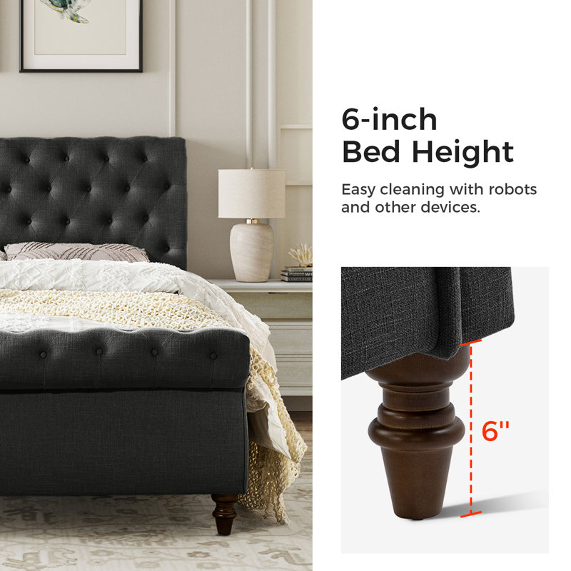 Lit plateforme tapissier Eldredge, Grand, Gris anthracite