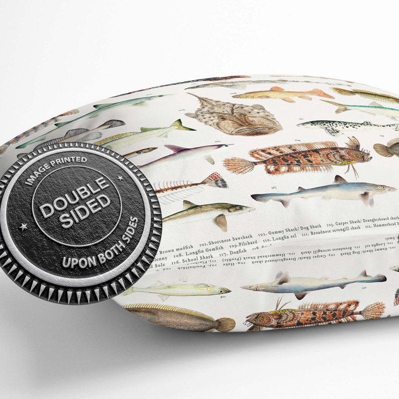 Illustrations of Southern Pacific Fishes by F.E. Clarke Cushion with Filling, 40cm H x 40cm W x 15cm D