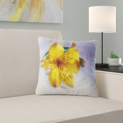 Yellow Lily Hand drawn Flower - Floral Printed Pillow