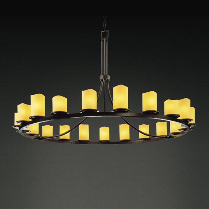 21 - Light Dimmable Tiered Chandelier, Cream, Cylinder with Flat Rim, Dark Bronze