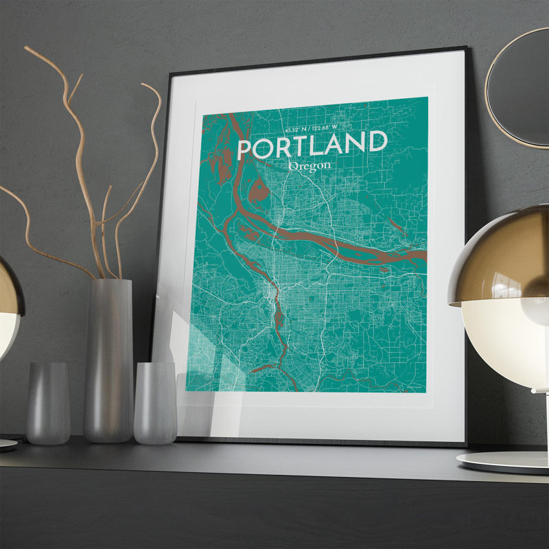 Portland City Map in Nature 1 Piece Wall Art, 20cm H x 16cm W x 0.05cm D
